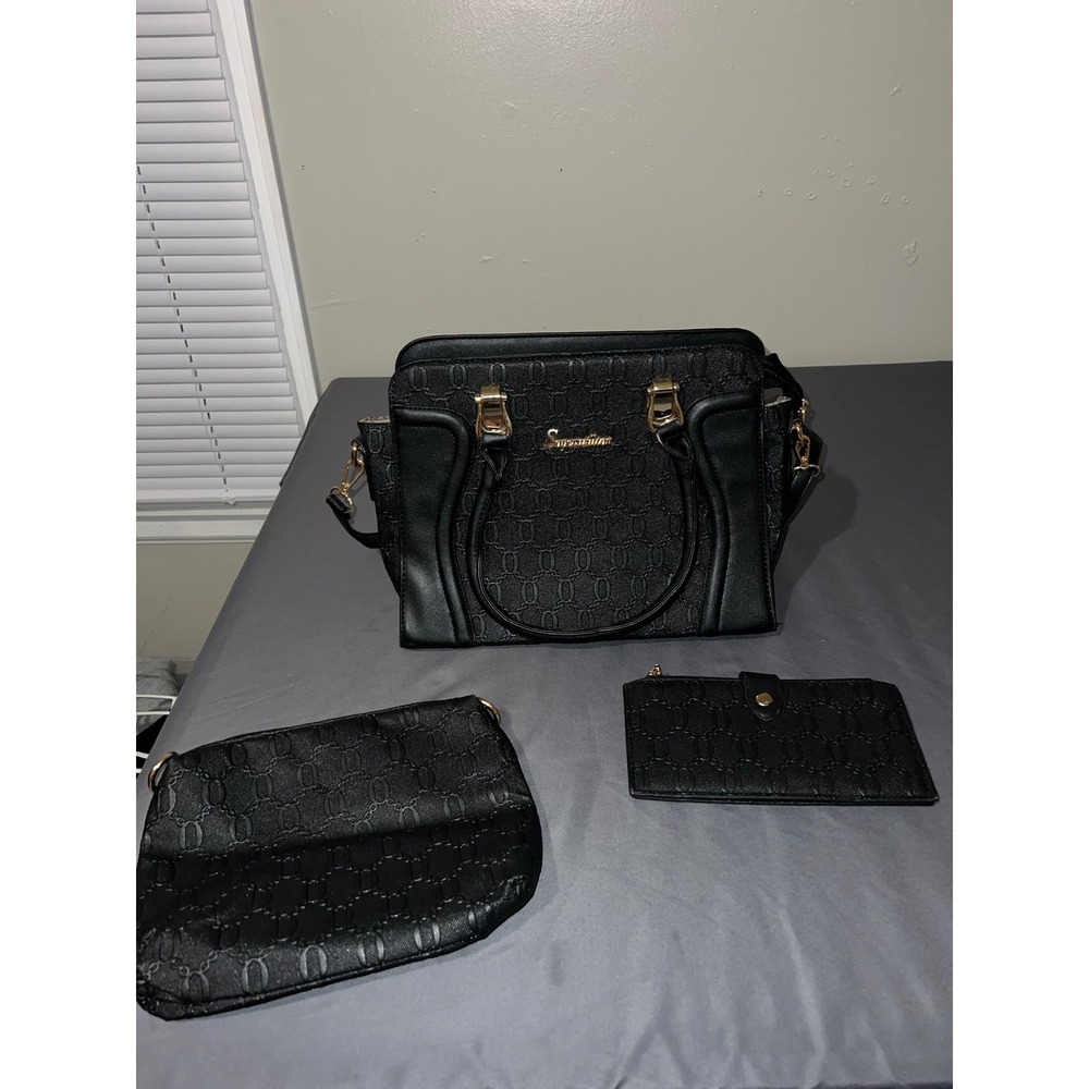 Soperwillton‎ 3 Piece Handbag Set Satchel Pouch Wallet Gold Hardware